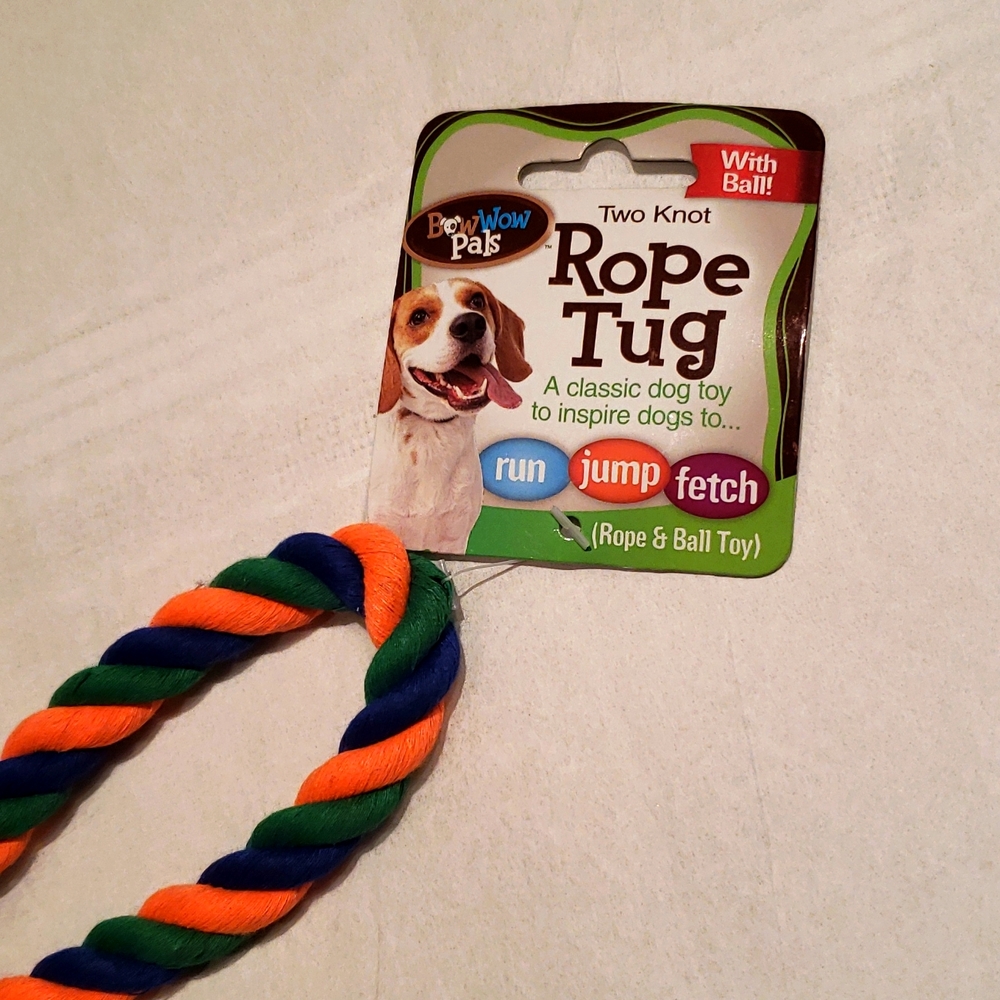 HP๐Bow Wow Pals NEW DOG TOY Classic Rope Tug w/Ball Two Knot RUN ~ JUMP ~ FETCH - Picture 6 of 9